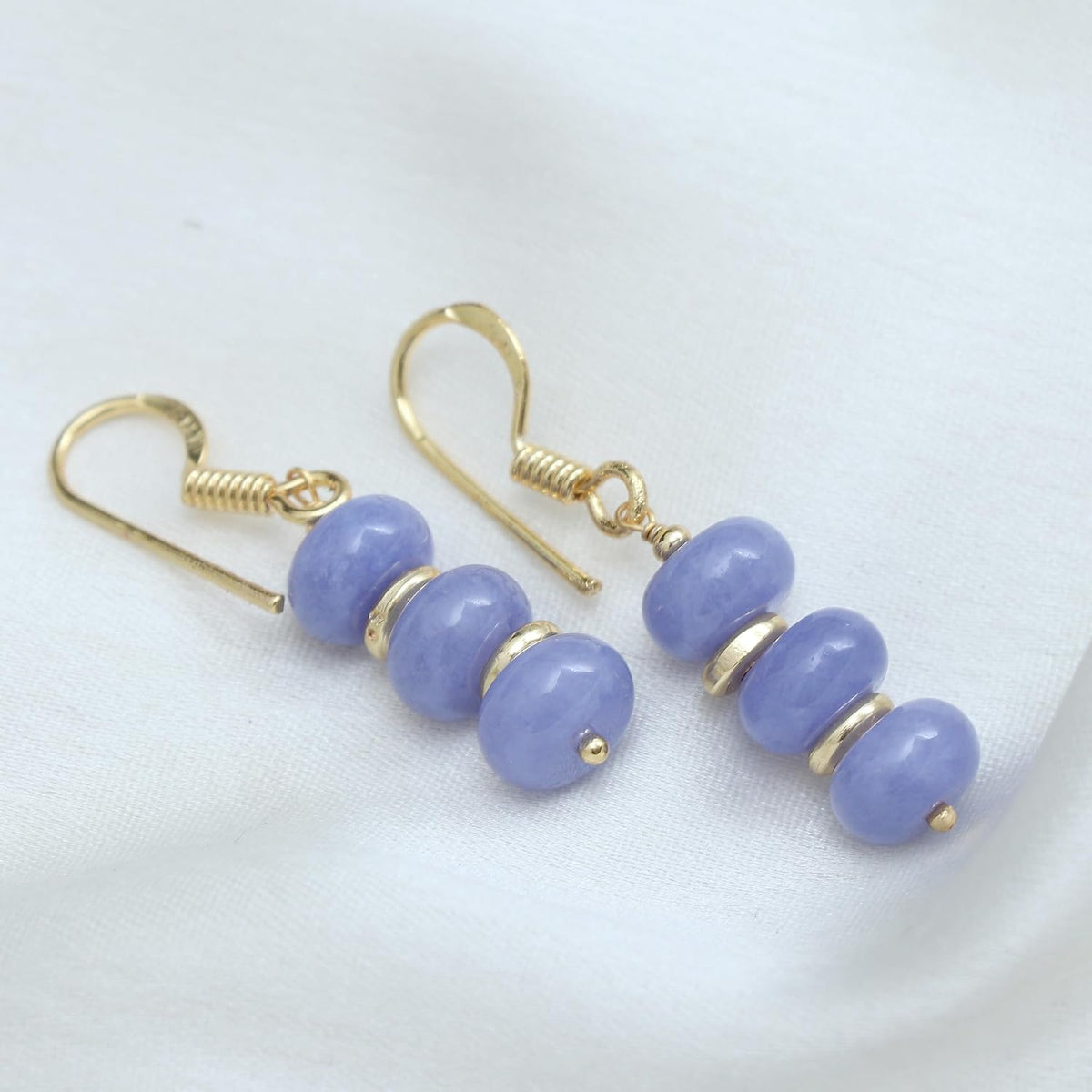 Gempires Natural Gemstone Rondelle Bead Earrings for Women | 8mm Beaded Drop Dangle Earrings | Gold Plated Hypoallergenic Hook Jewelry | Handmade Lightweight Crystal Earrings