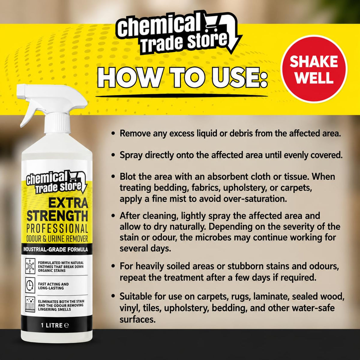 Enzyme Odour & Urine Remover 2.5L - Professional Pet Stain & Smell Eliminator - Safe for Carpets, Upholstery & Hard Floors