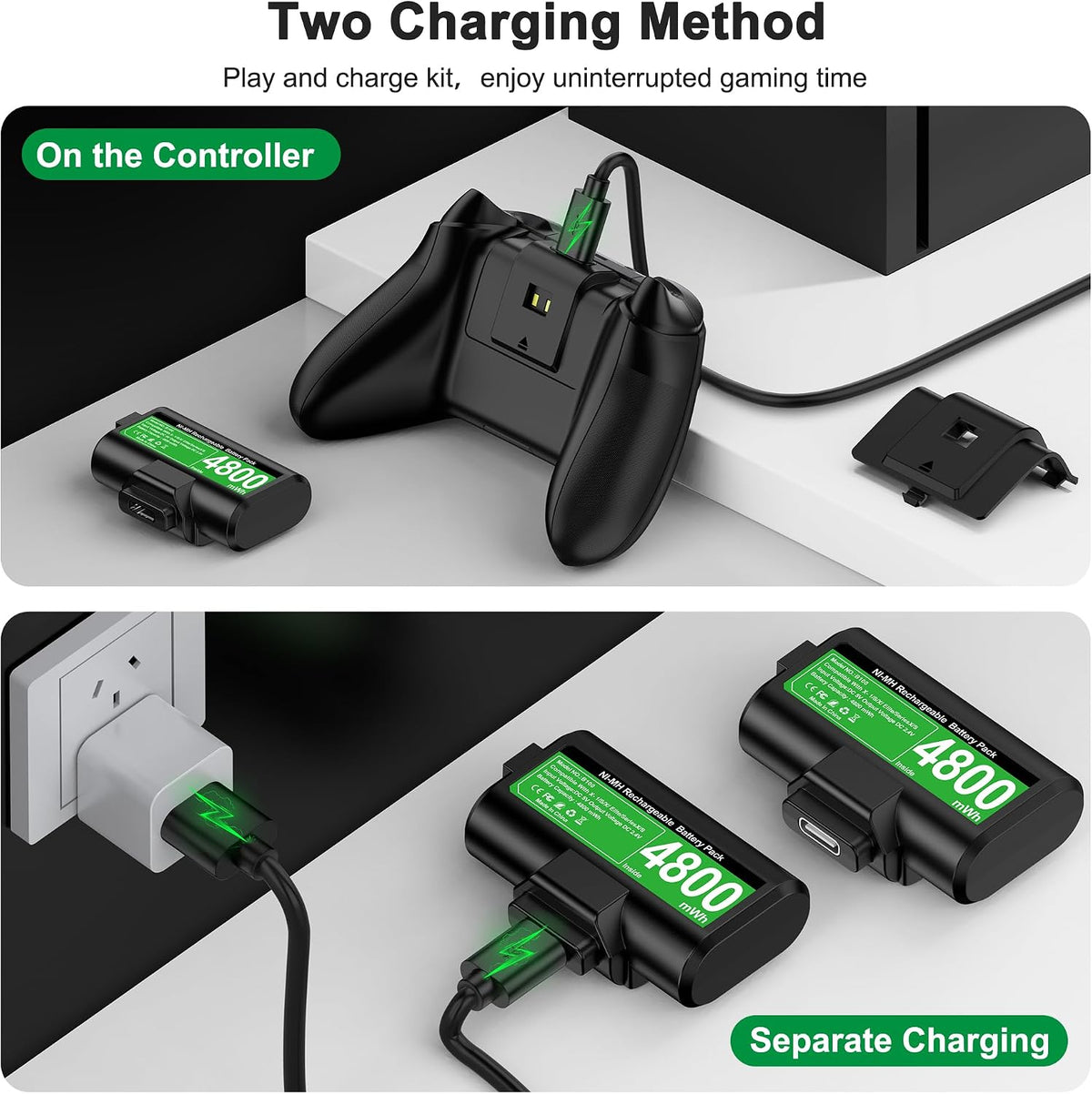 HEYLICOOL Rechargeable Battery Pack for Xbox One/Xbox Series X|S,2x4800mWh Controller Battery Pack with LED Indicators for Series X/S,Play & Charge Kit