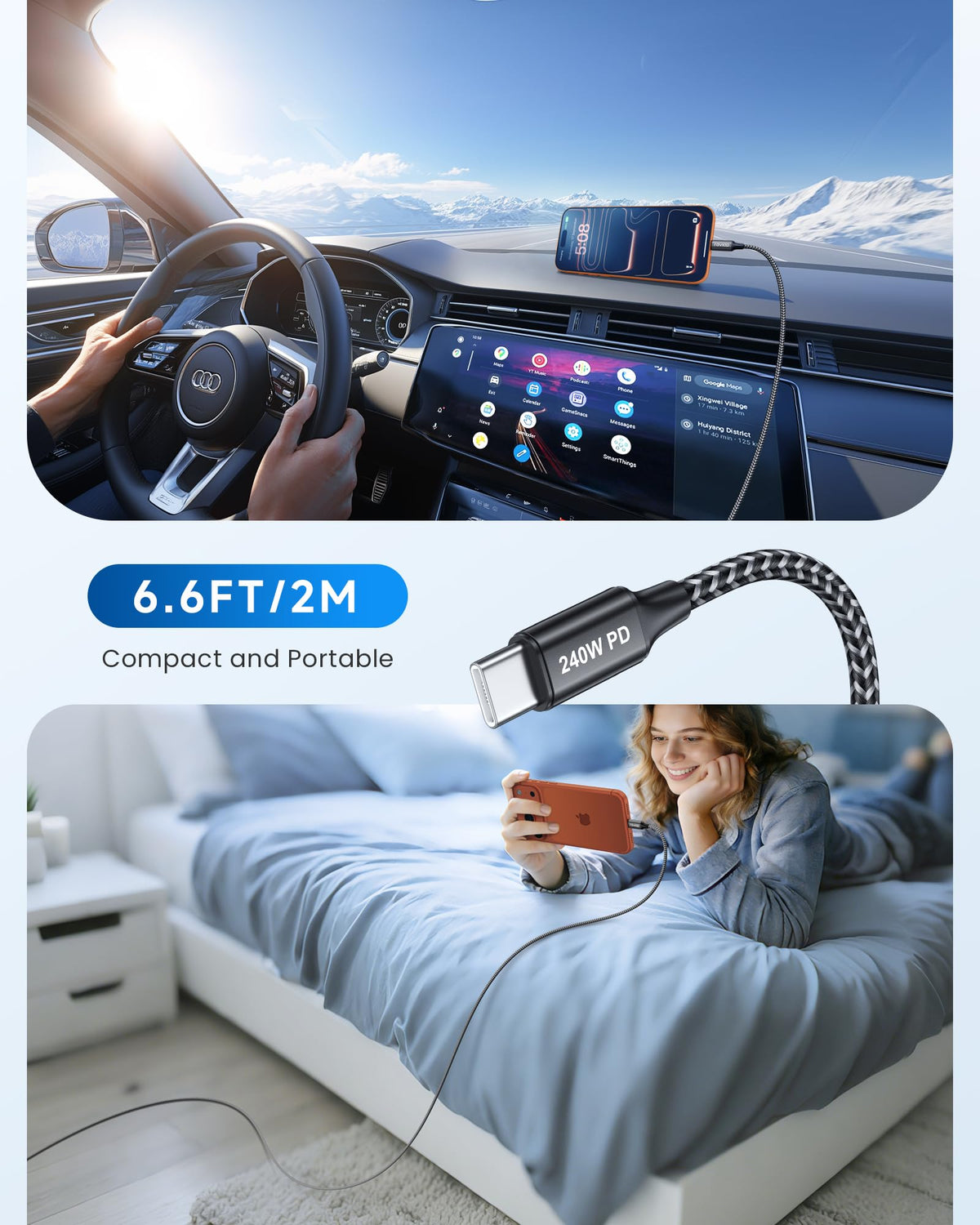 RAVIAD USB C to USB C Charger Cable Short [2Pack 30CM] 60W Fast Charging