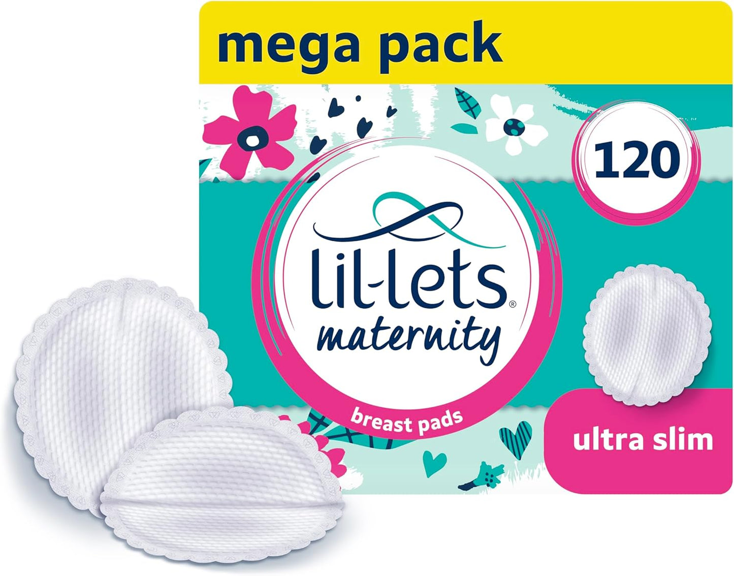 Lil-Lets Maternity BreastPads, X 120 Count, Disposable Nursing Pads, for Breastfeeding Mums, Individually Wrapped, Ultra Slim & Absorbent, 4 Packs