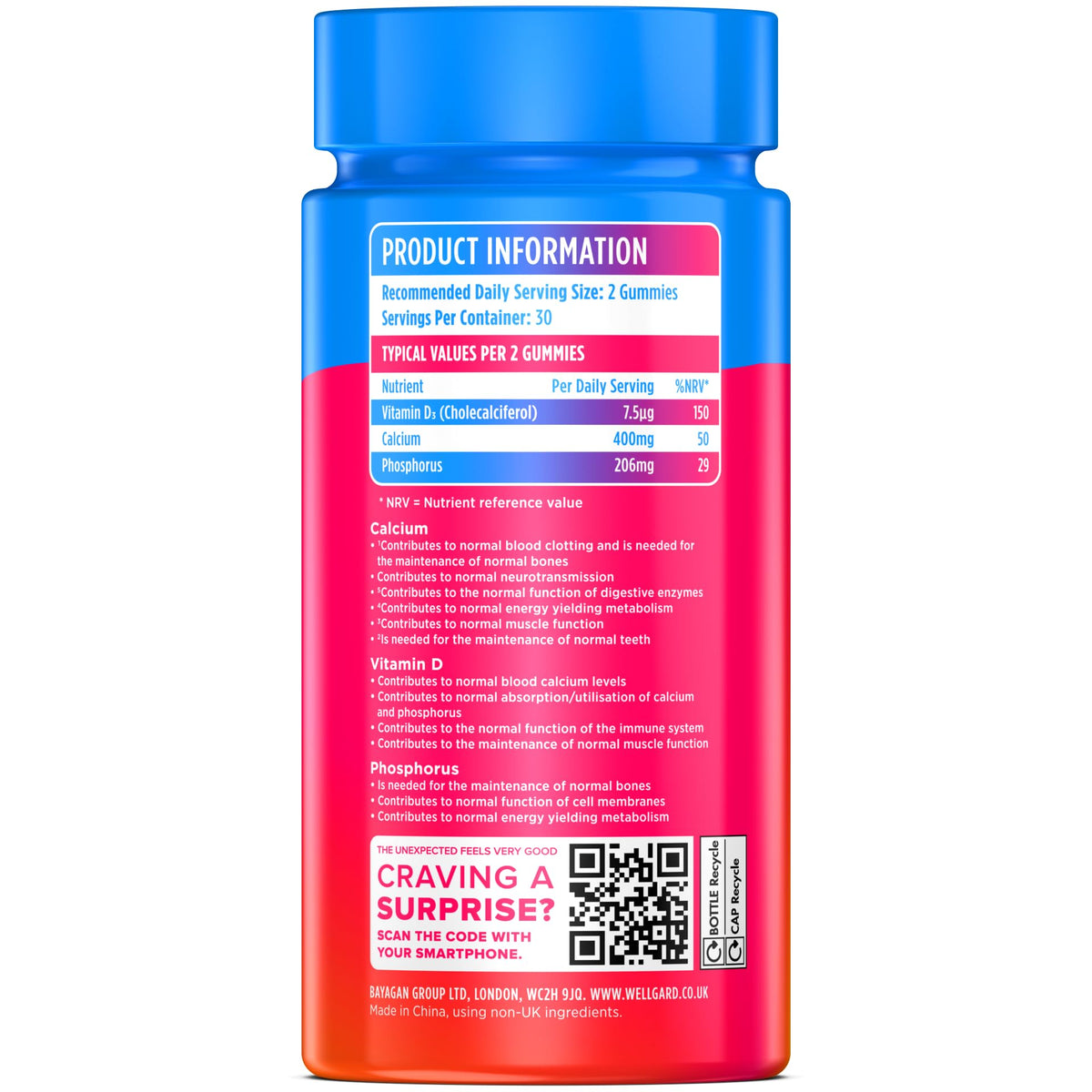 Wellgard Kids Calcium & D3 Gummies - 2 Month Supply - Vegan Chewable Calcium and Vitamin D3 Gummies, Mixed Berry Flavour