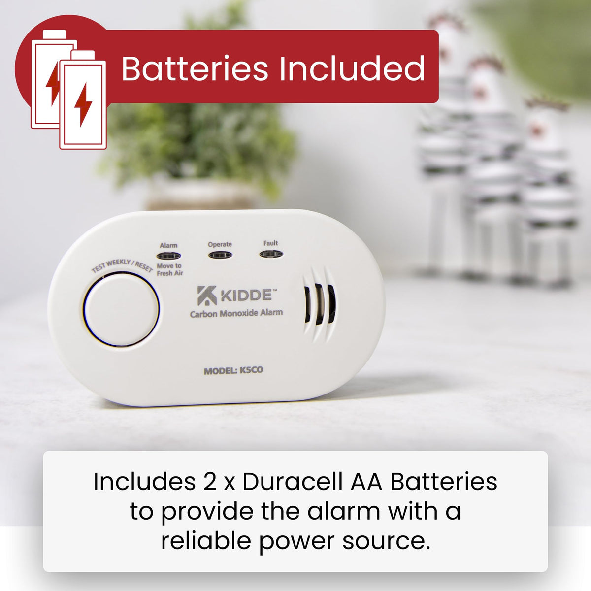 Kidde 5CO Carbon Monoxide Alarm and Detector with AA Batteries - 10 Year Sensor Life CO Alarm for Home