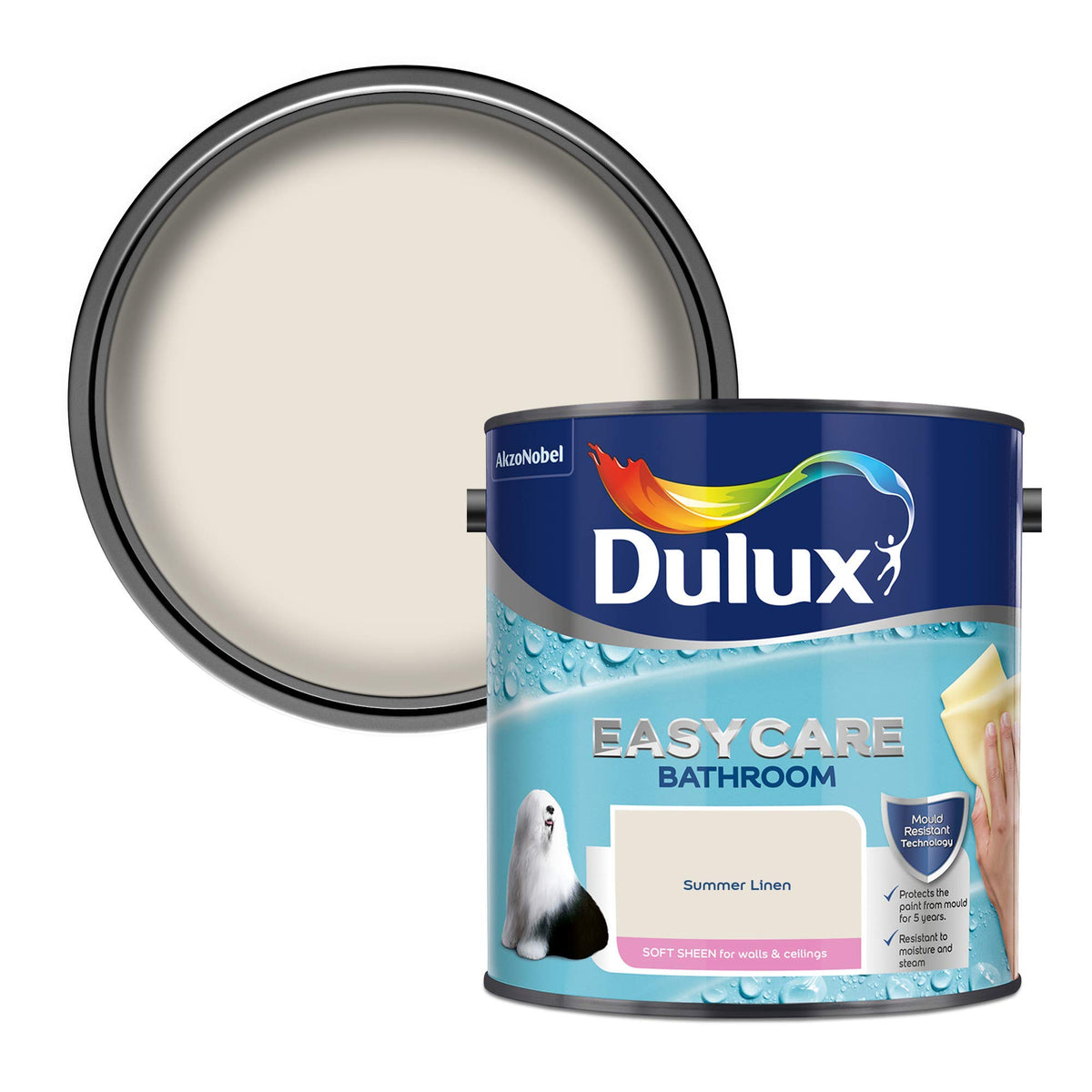 Dulux 5275836 Easycare Bathroom Soft Sheen Emulsion Paint For Walls And Ceilings - Mossy Stone 2.5L