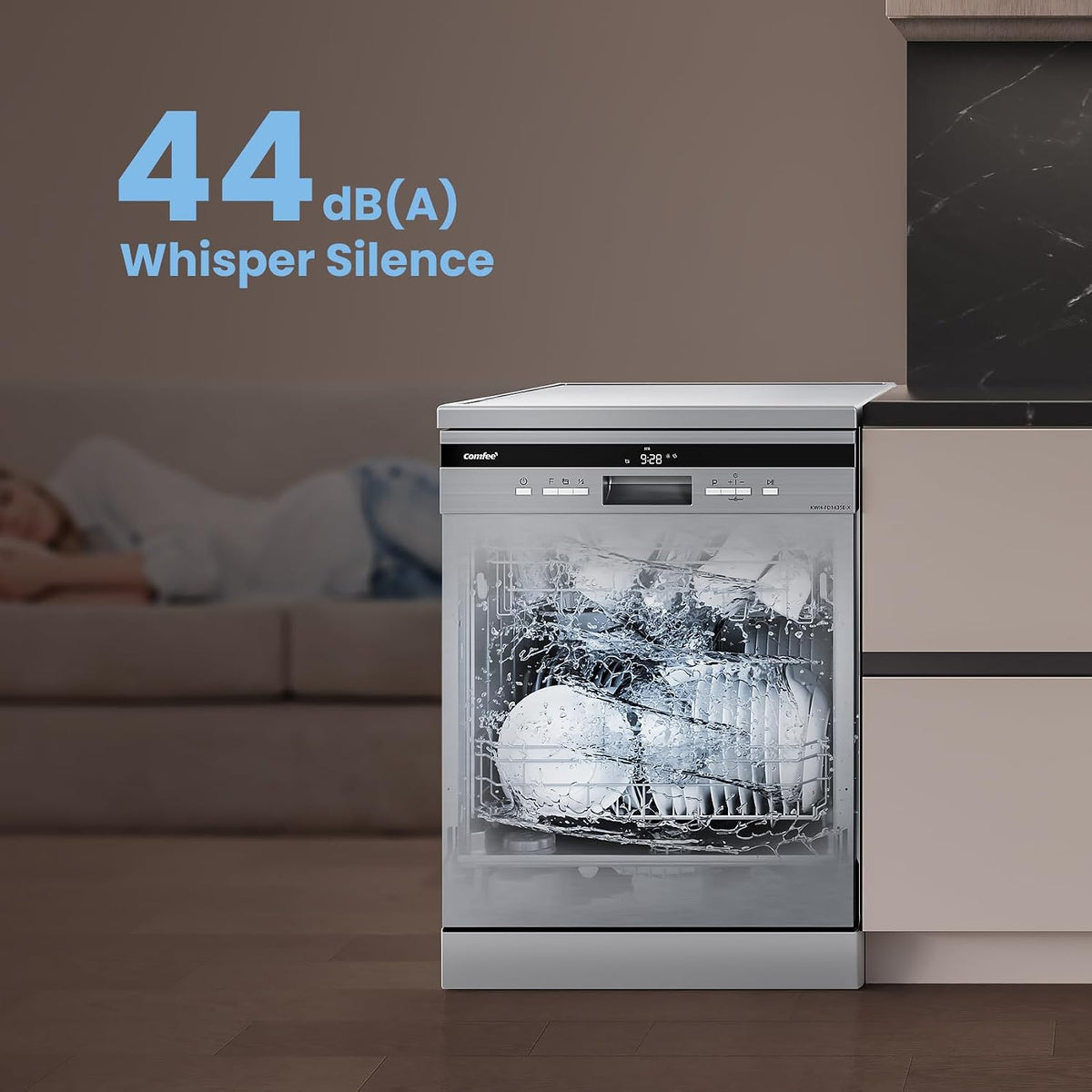 COMFEE' 60cm Freestanding Dishwasher, 14 Place Settings, Stainless Steel