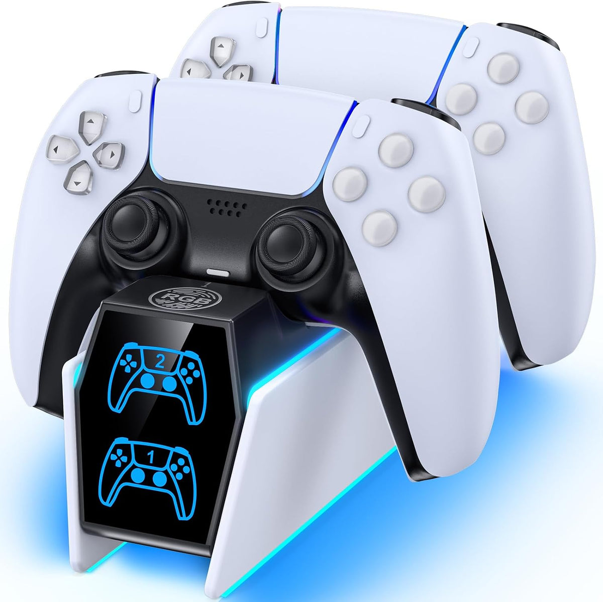 Tokluck Controller Charger Station Compatible with PS5 DualSense & Edge, RGB Charging Stand for PS5 Dual Controller Gaming, Games Charging Dock with LED Lights & Cable for PlayStation 5 Accessories