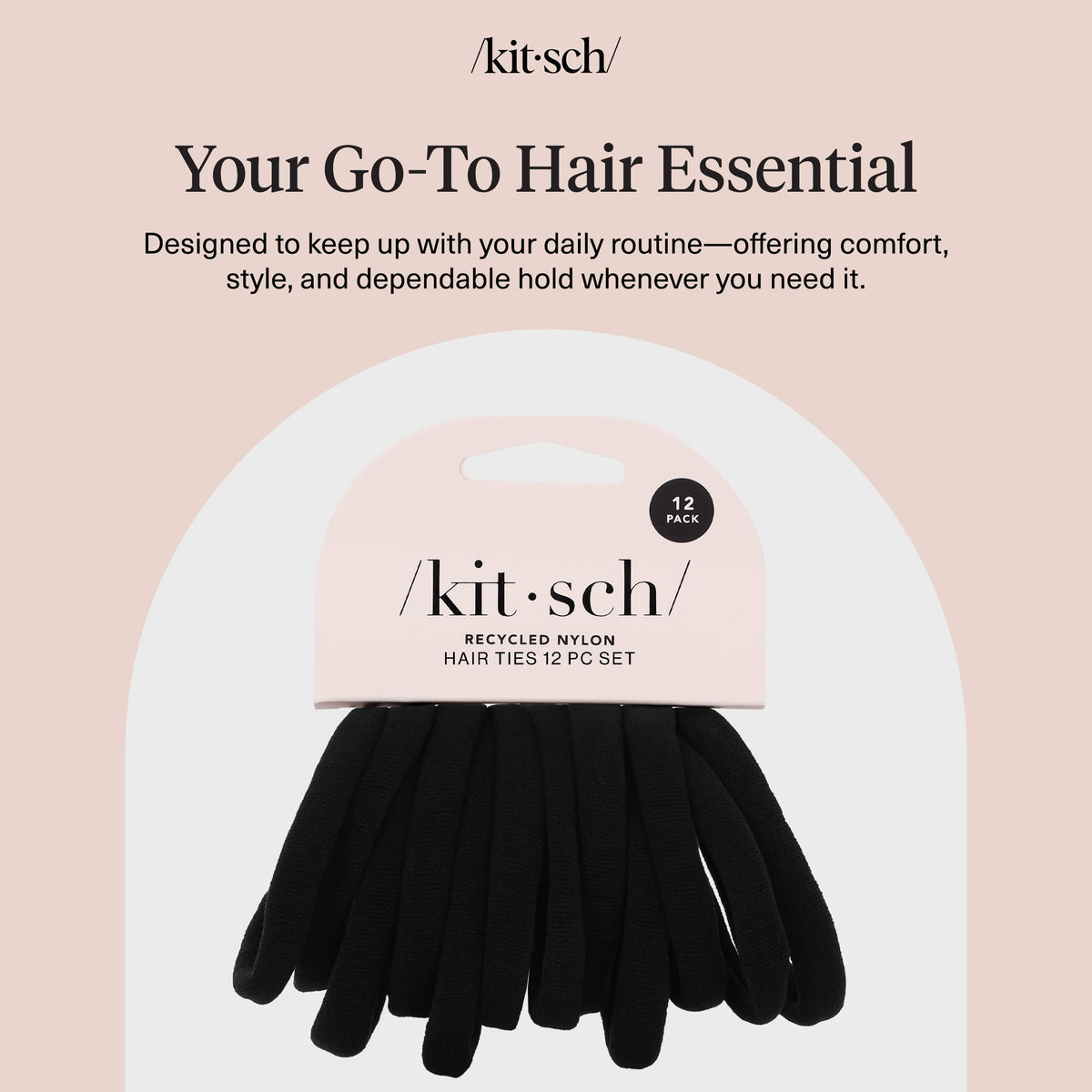 Kitsch Soft Nylon Hair Ties No Damage 6pcs - Black