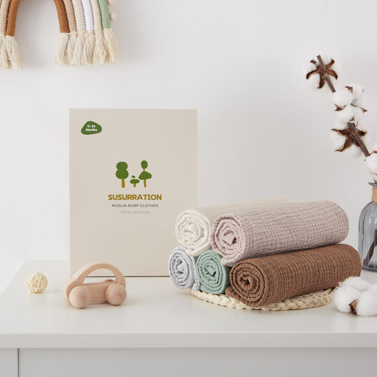 Susurration Muslin Cloths for Baby, 100% Cotton Baby Muslin Squares Cloths for Newborn Boy and Girl, Soft, Breathable and Extremely Absorbent Baby Muslin Burp Cloths, 60 x 60 cm, 5 Pack