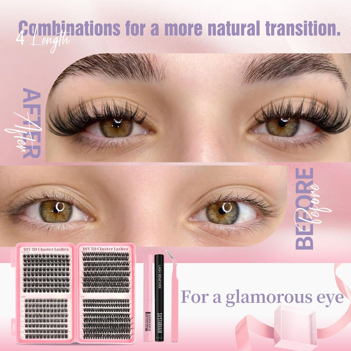 Sixstarhair Individual Eyelashes Kit Lash Clusters with Glue and Remover