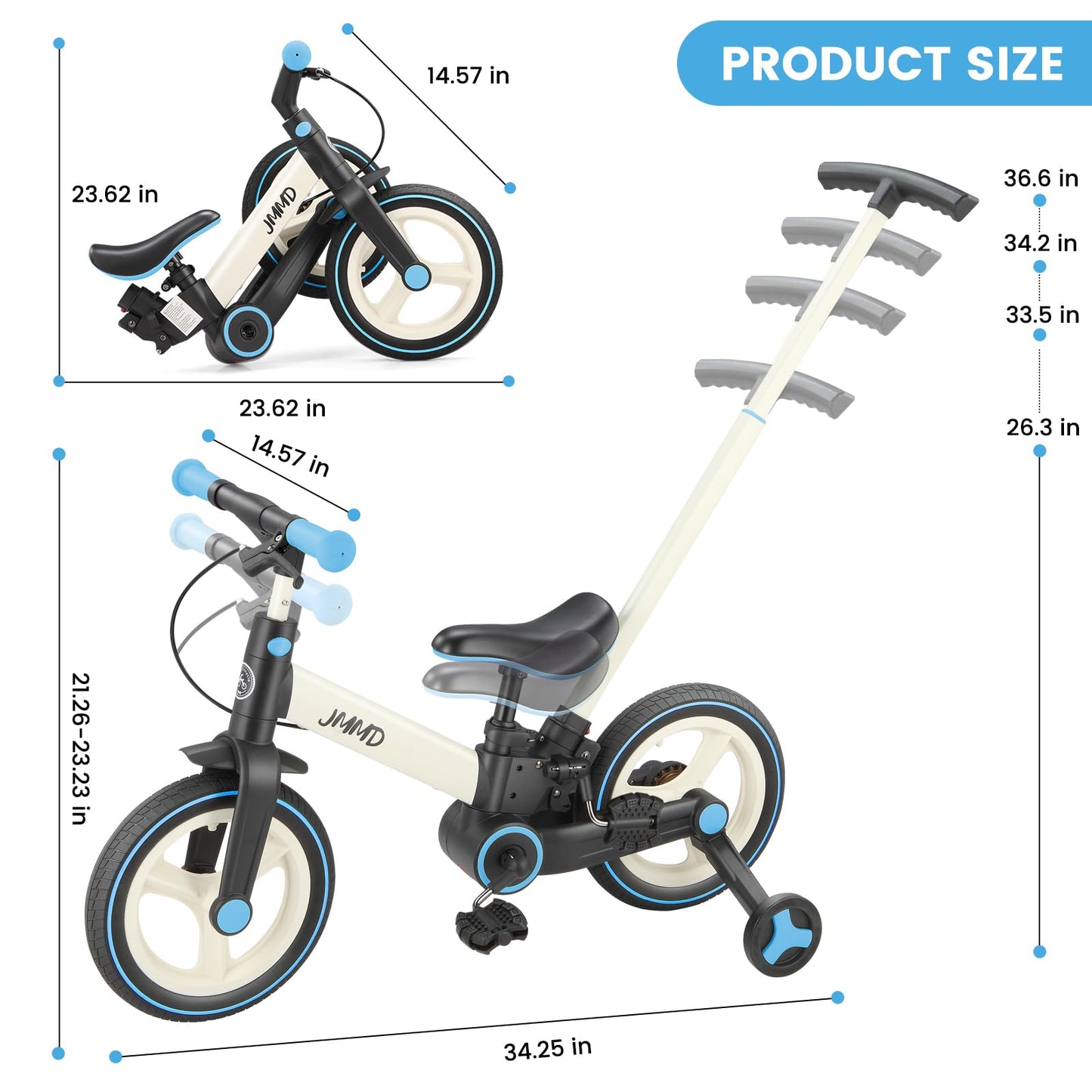 JMMD 6-in-1 Convertible Toddler Balance Bike to Pedal Bike — Ages 18 Months to 5 Years