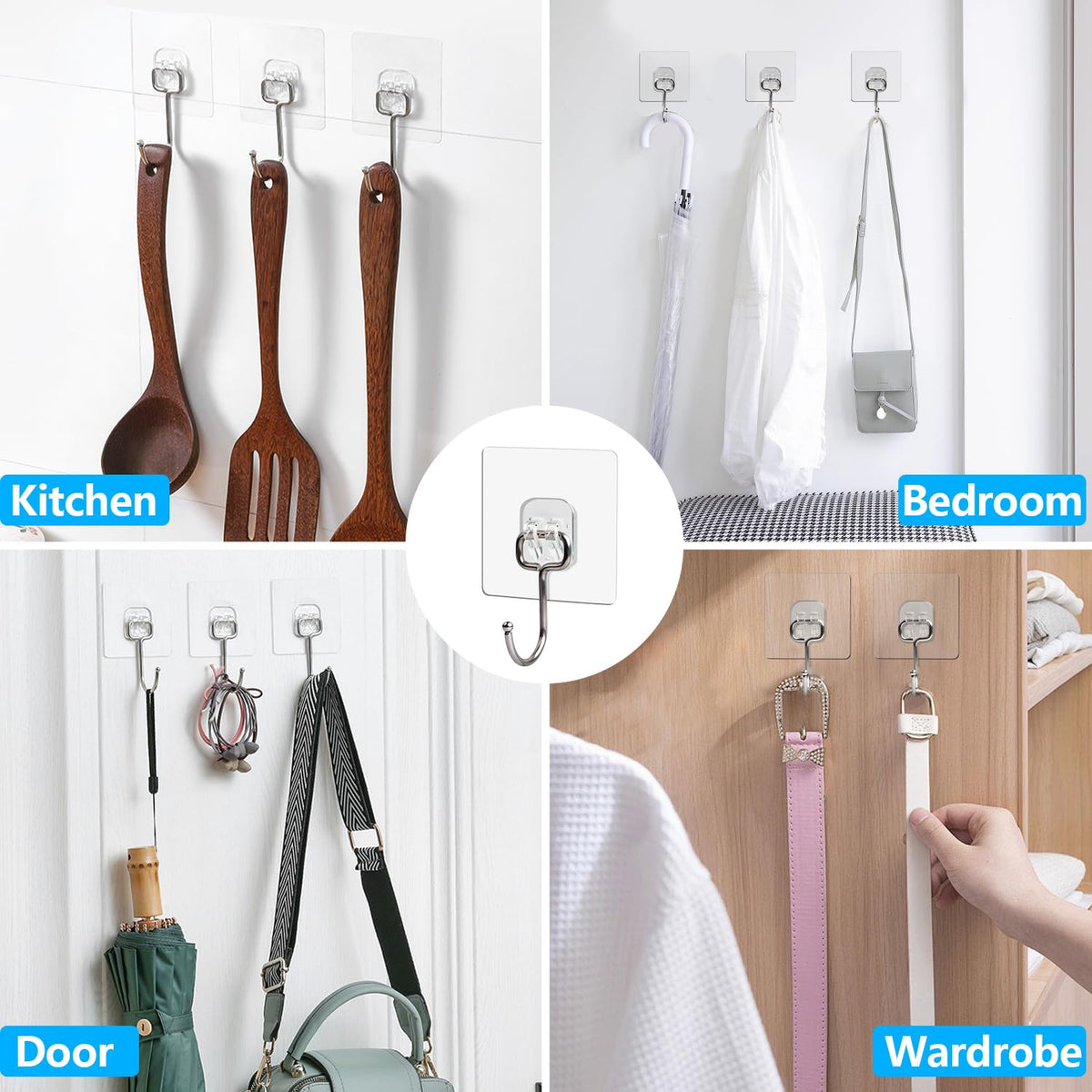AOMEES Adhesive Hooks Heavy Duty Wall Hooks 8kg (Max) Self Adhesive Hook 12pcs