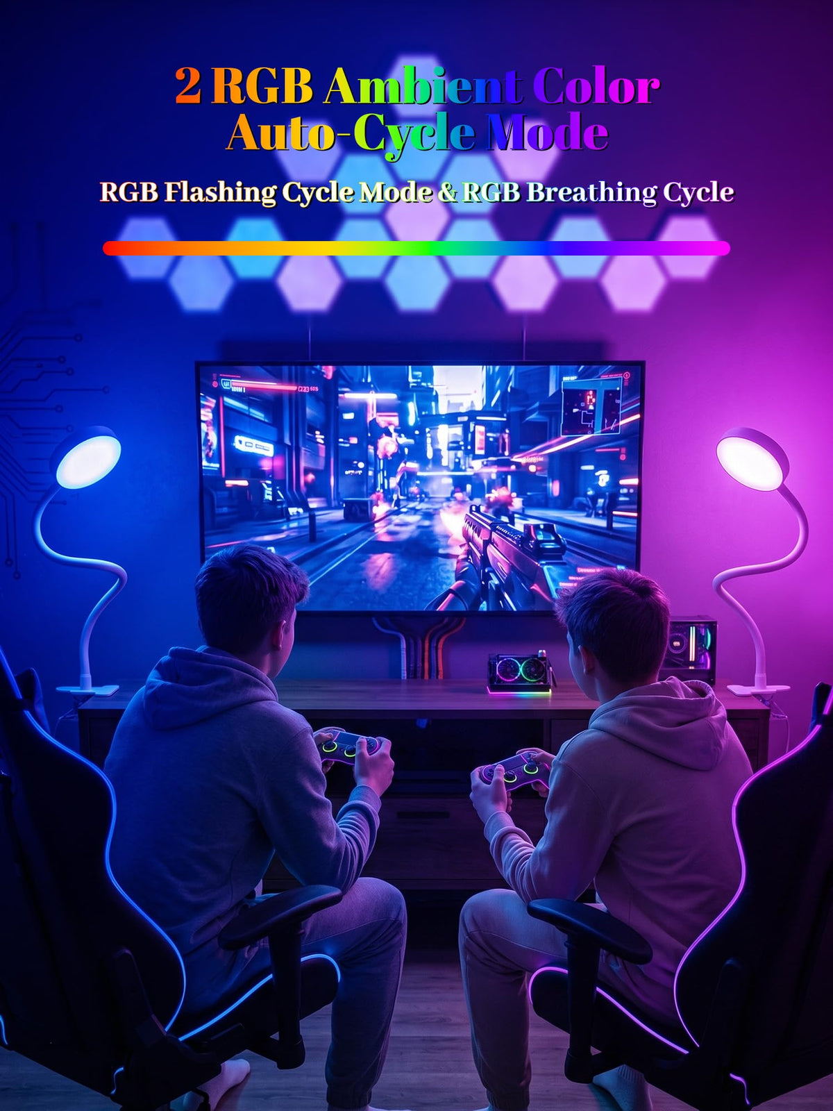 Reading Light,10 RGB Colors Desk Lamp with Clamp,10 Dimmable Clip on Light
