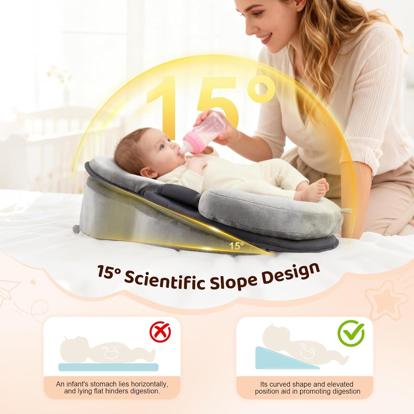 Nursing Pillow for Breastfeeding Moms, Multifunctional Baby Feeding Pillow with Adjustable Safety Strap, Feeding Support Pillow for Newborn Bottle Feeding (3)