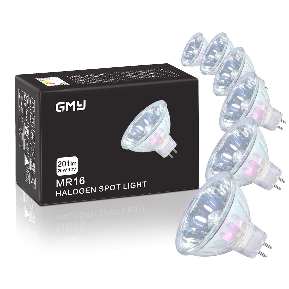 GMY 4000 Hours Lifetime MR16 Halogen Light Bulbs 50W 12V Dimmable Spotlights for Ceiling Light, 36° Beam Angle, 3000K Warm White, GU5.3 Base, Dichroic 6 Pack