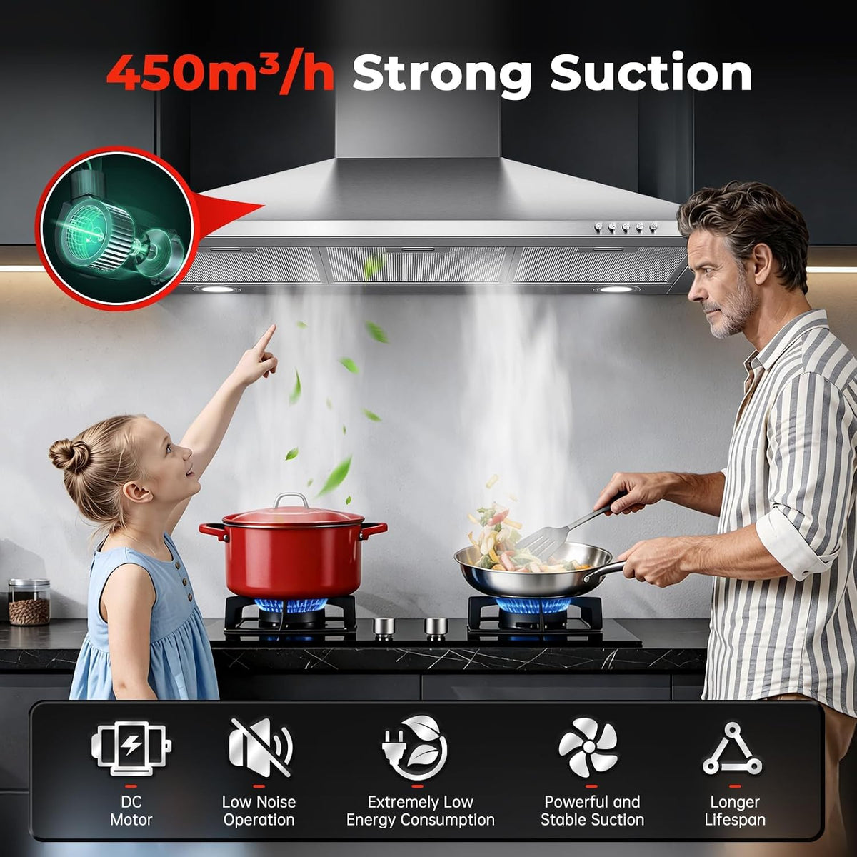 SNDOAS Chimney Cooker Hood 90cm, 3-Speed, Recirculating & Ducting