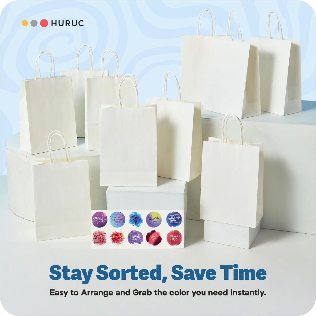 HURUC Brown Paper Bags with Handles 50 Pack Medium 130 GSM