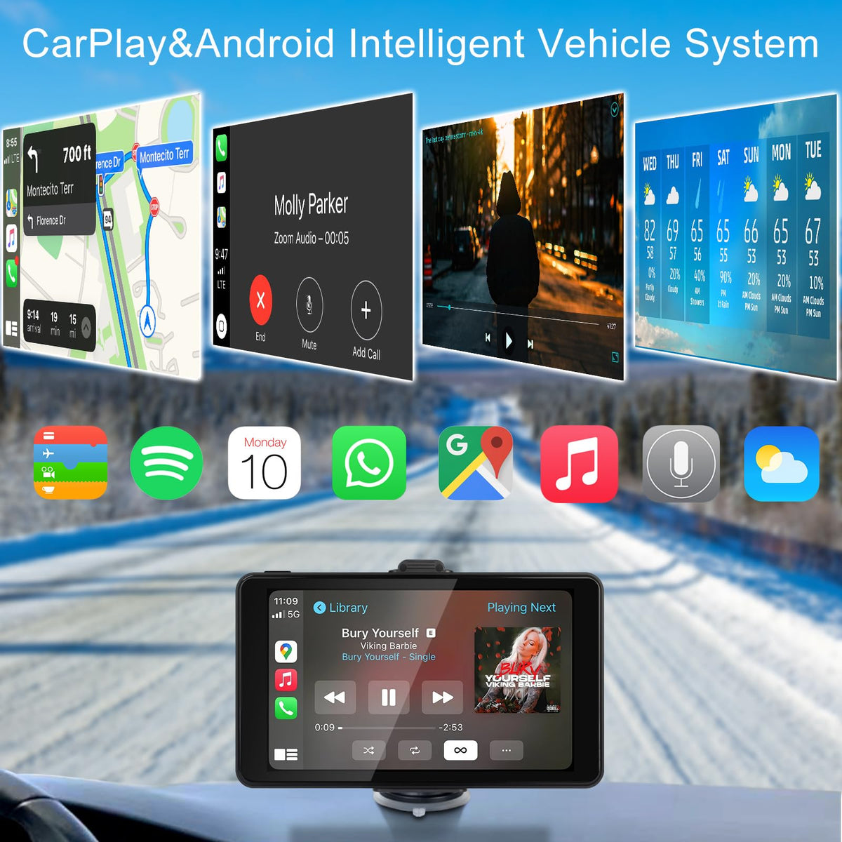 Wireless CarPlay Android Auto Screen, Car Stereo for CarPlay 7" HD Touch Screen Portable Navigation AirPlay Video Music Player Bluetooth WiFi, Voice Control, Mirror Link