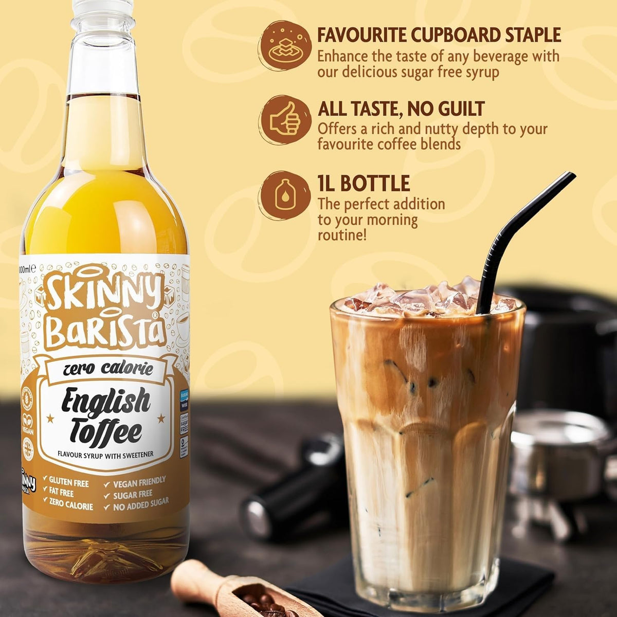 Skinny Food Co Butterscotch Syrup Zero Calorie 1L - Sugar Free Coffee Syrup