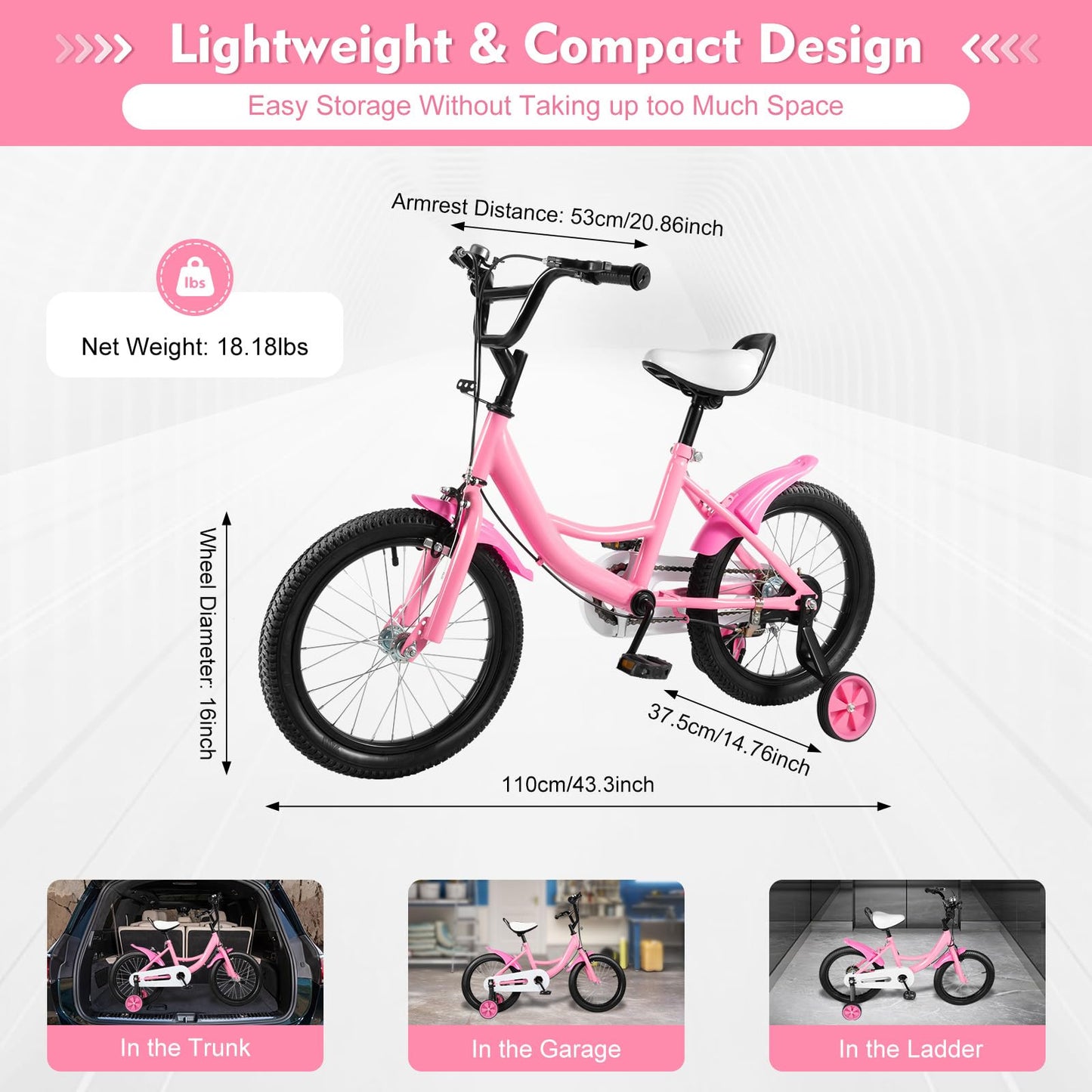 16 Inch Kids Bike with Training Wheels | For Boys & Girls Ages 5-8 | Dual Hand Brakes, Mudguards, Carbon Steel Frame Children's Bicycle