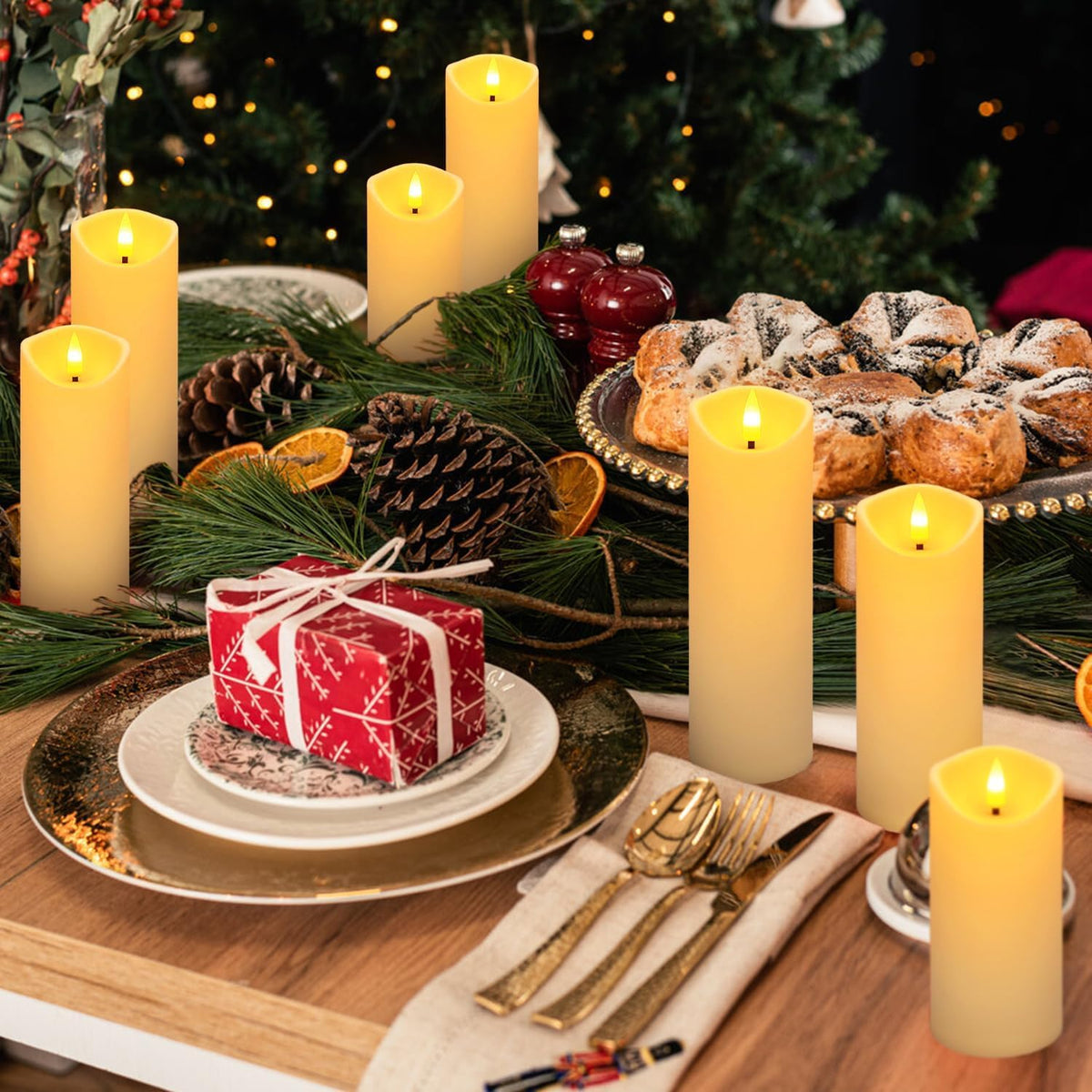 LIVEN Flickering Flameless Candles Battery Operated with Remote,Led Pillar Candles with Realistic Moving Wick Candles for Halloween,Christmas,Home Decor Pack of 12 (D2.2 xH 5" 6" 7")(White)