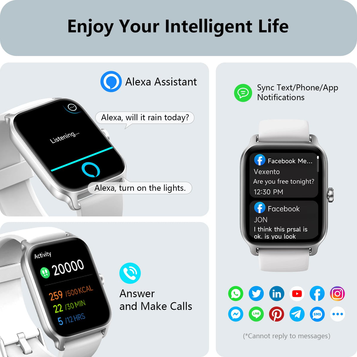 Smart Watch for Women, Answer/Make Calls, Alexa Built-in, [1.8"HD Screen] Smart Watches for Women iPhone/Samsung/Android, Fitness Watch with Heart Rate Sleep SpO2 Monitor,IP68 Waterproof, 100+ Sports