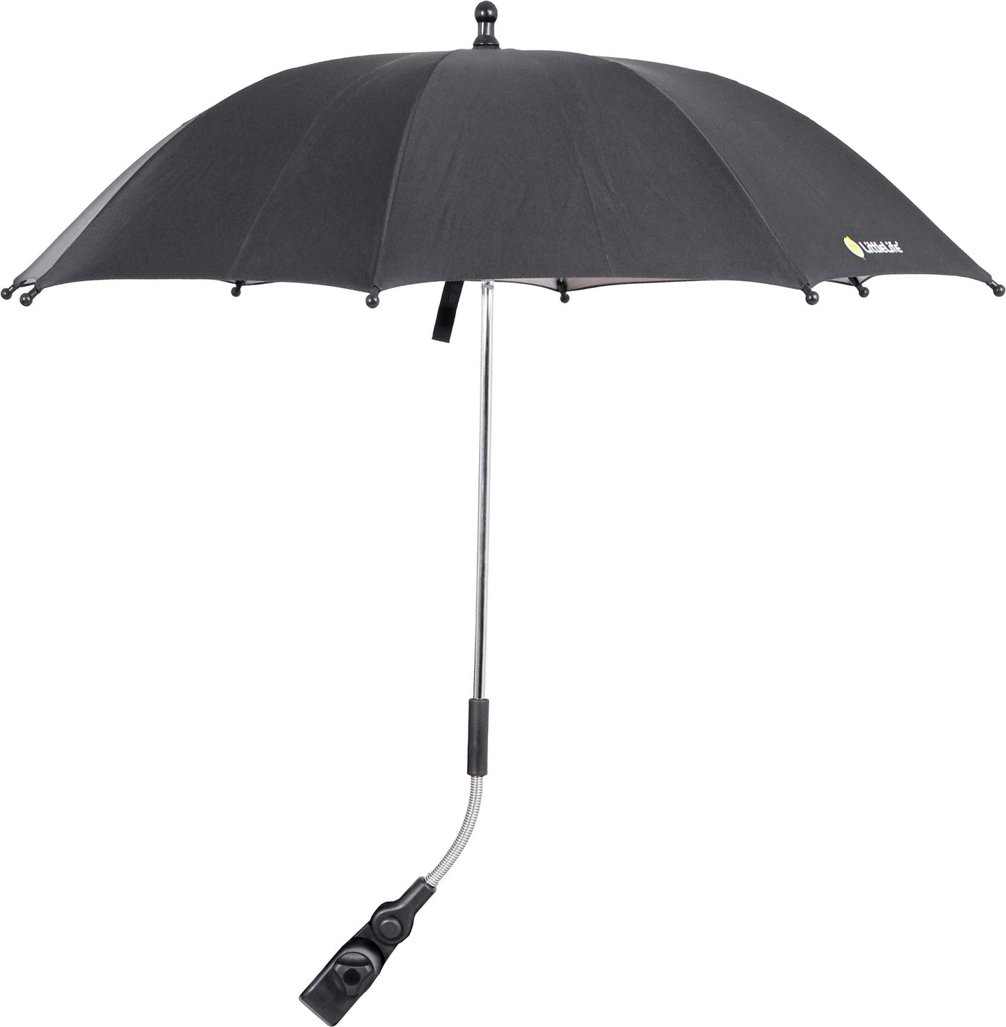 LittleLife Baby Sun Parasol UPF50+ | Universal Pushchair & Buggy Umbrella, Adjustable 360° Shade for Safe Summer Walks, Black