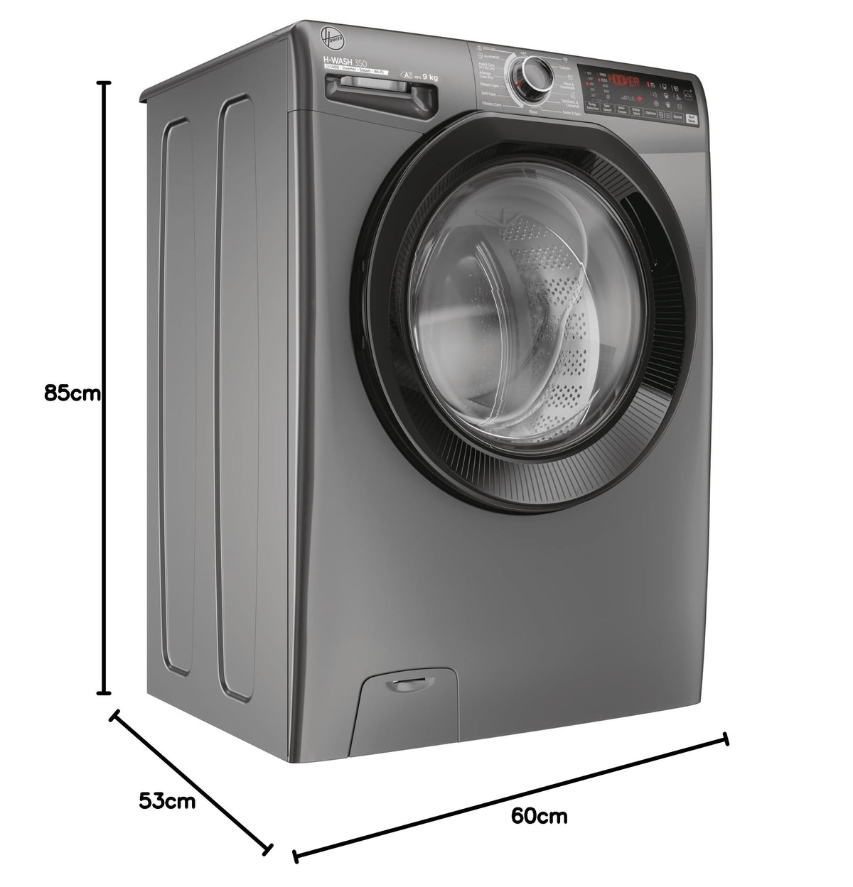 Hoover H-WASH 350 9kg Freestanding Washing Machine, 1400 RPM, A Rated, ECO-Power Inverter Motor, hOn App, 60 Programmes, Eco Doser, Power Care System, White, 60x53x85 cm - H3WPS496TAMB6-80