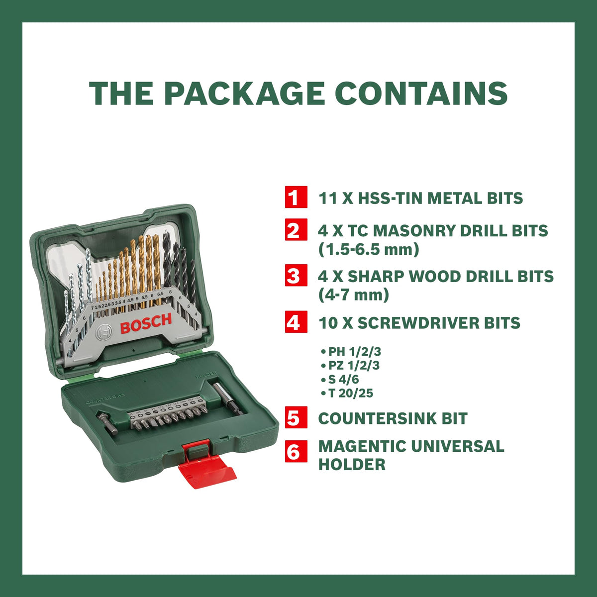 Bosch 34pc. X-Line Drill and Screwdriver Bit Set (for Wood, Masonary and Metal, Accessories Drill and Screwdriver)