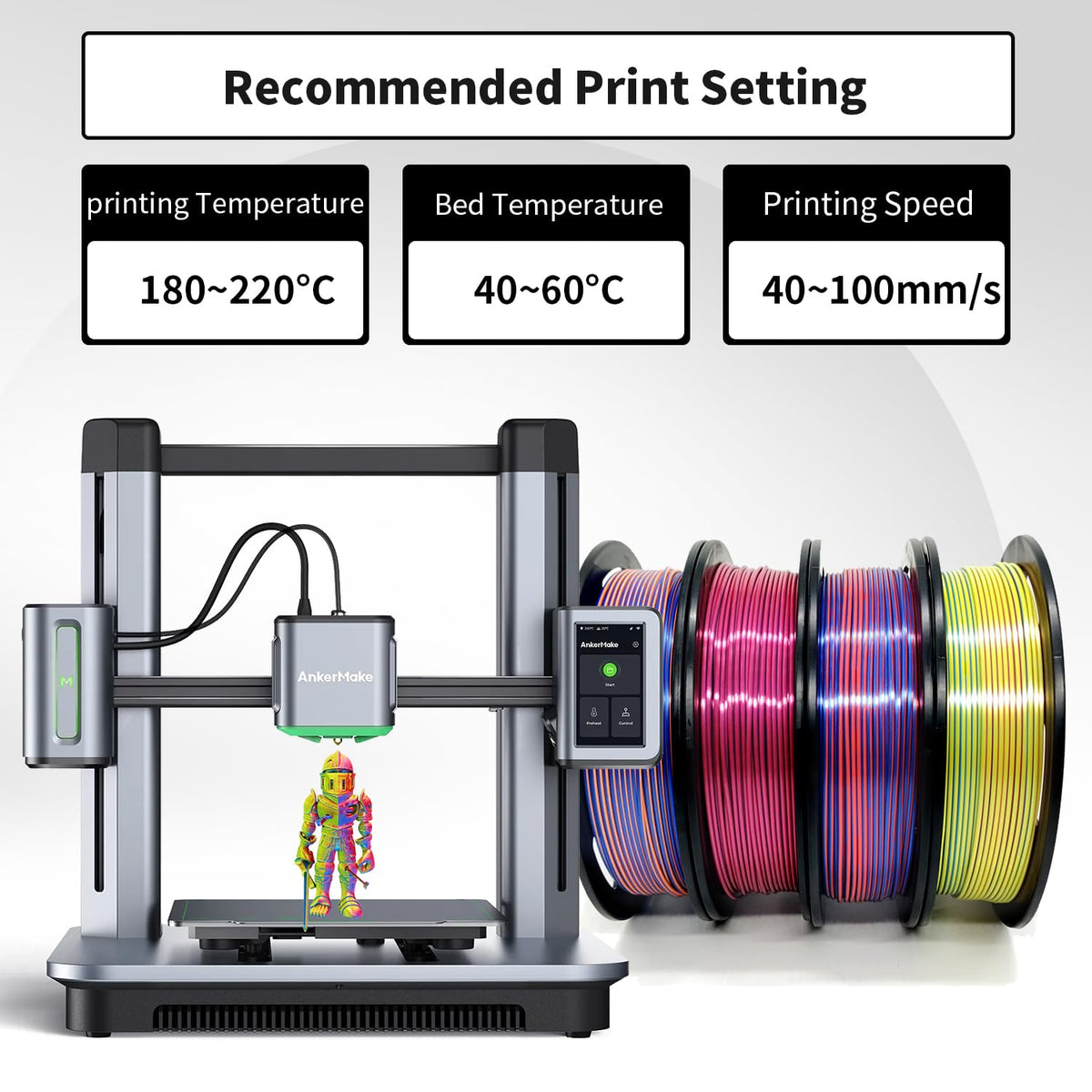YOUSU 3D Printer Filament Bundle,Glow in The Dark Filament Multicolor,PLA Filament 1.75 mm,Green, Blue,Purple and Rainbow Accuracy +/- 0.03 mm,250g X 4 Pack
