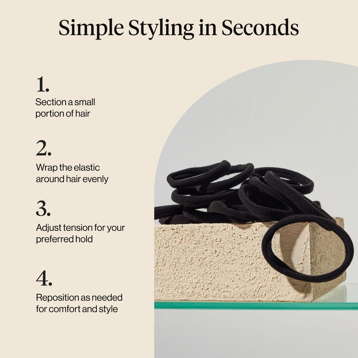 Kitsch Soft Nylon Hair Ties No Damage 6pcs - Black