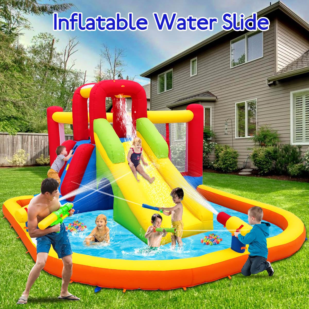 Baralir 7-in-1 Kids Inflatable Bouncy Castle with Blower — 371x351x188cm | Ages 3-10