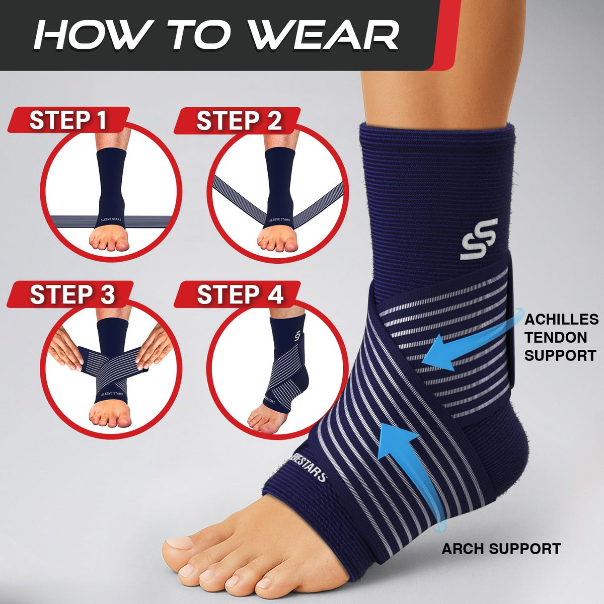 Sleeve Stars Ankle Brace Men & Women Support (Single/L:12"-13"/Black)