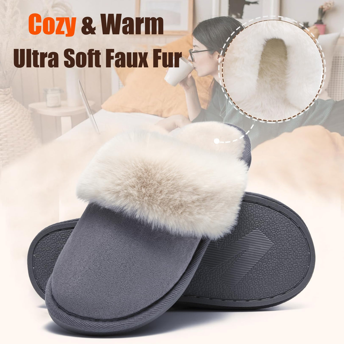 Misolin Womens Slippers With Memory Foam Fluffy Slip-on House