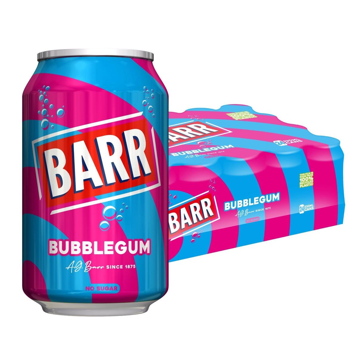 Barr Cream Soda Zero Sugar Sparkling Soft Drink, 24 Pack, 330ml Cans
