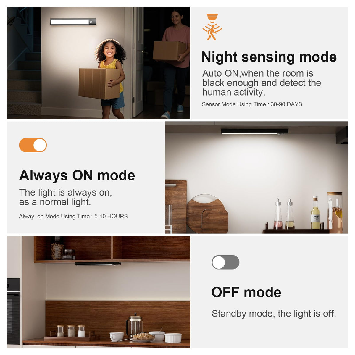 daphomeu 5 Pack Rechargeable Under Cupboard Kitchen Lights, 20CM Dimmable Warm Cabinet Light, LED Motion Sensor Lights Indoor, Magnetic Stick Light for Kitchen Shelf Stairs Wardrobe