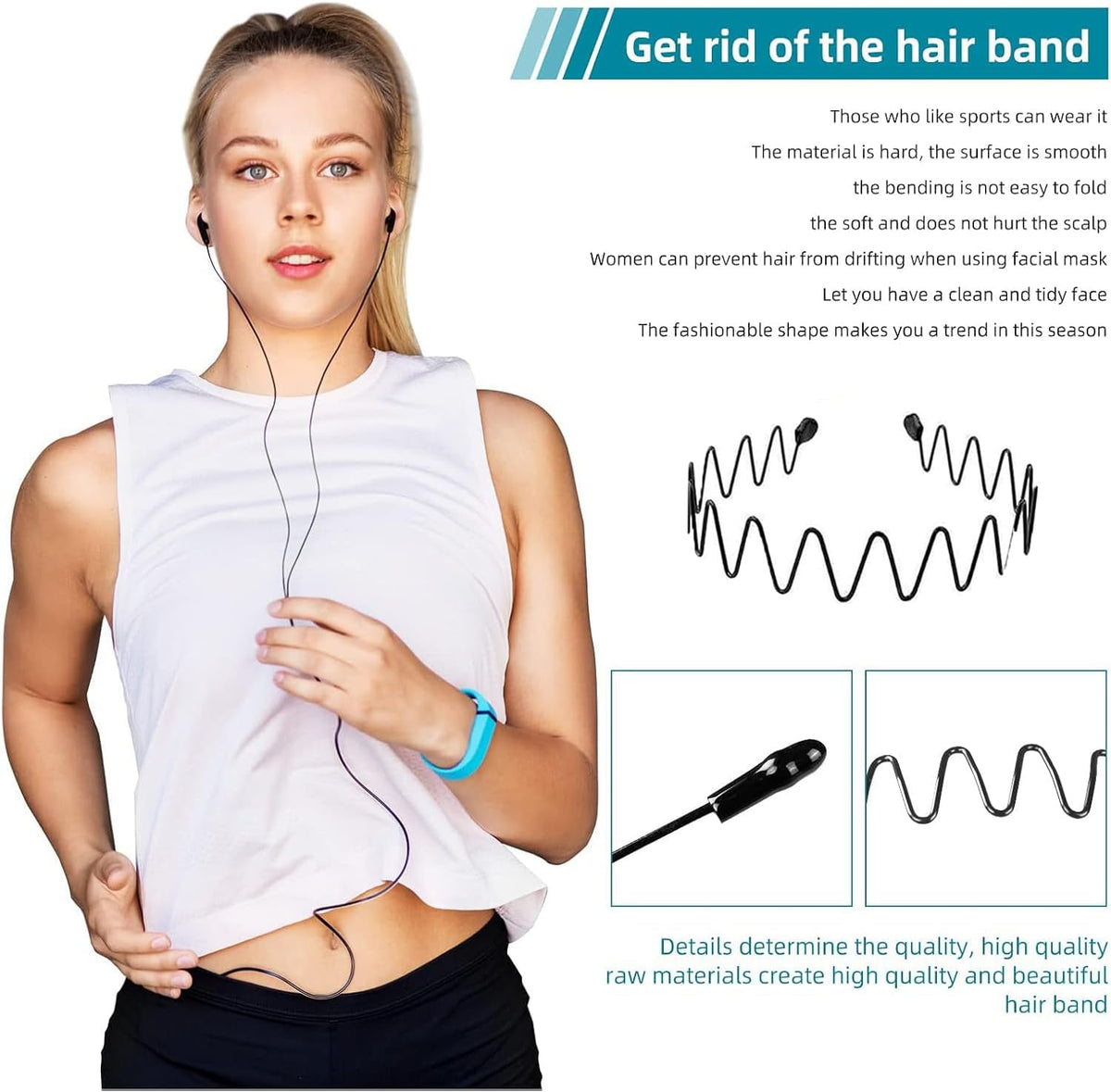 3PCS Metal Hair Bands for Men Non-Slip Black