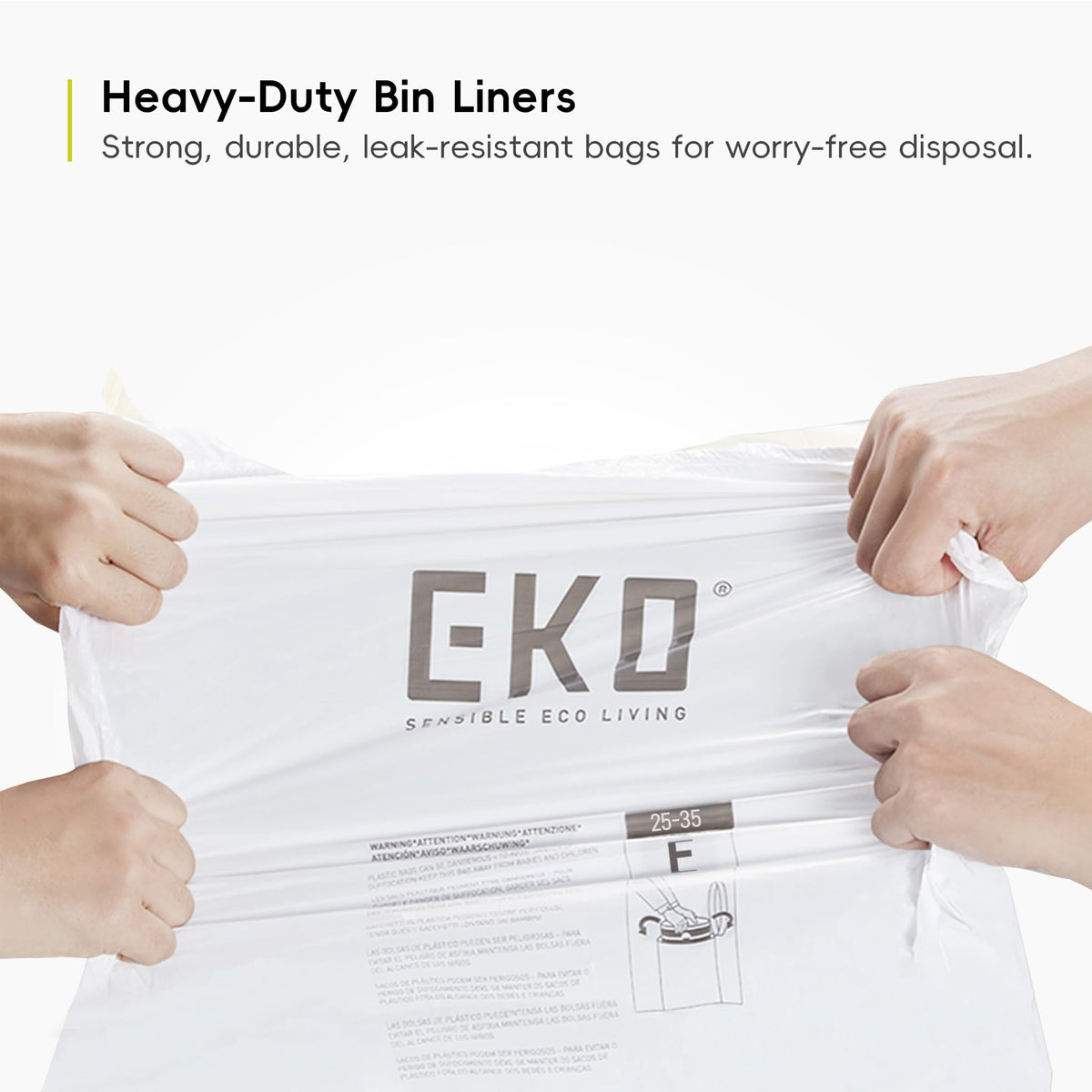 EKO Bin Bags, Kitchen Bin Liners, Drawstring, 40-60 Litre, 12 Count, Code F