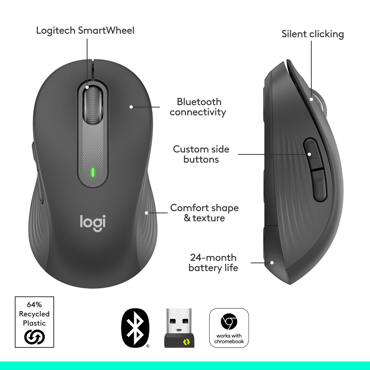 Logitech Signature M650 L Full Size Wireless Mouse - For Large Sized Hands
