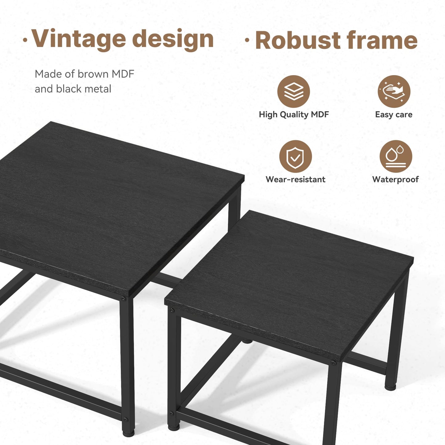 Hawthyhome Coffee Tables, Round Nesting Tables Tet of 2, Modern Side Tables with Metal Frame, Industrial Stacking End Tables for Living Room Bedroom Office, 60 * 60 * 45cm, Brown