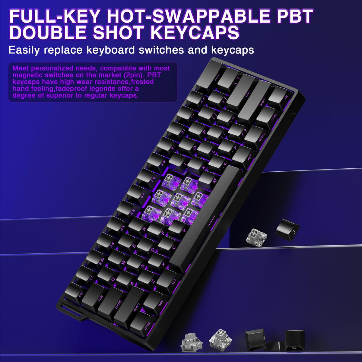 AULA WIN60 HE Mechanical Gaming Keyboard Wired,Hall Effect Magnetic Switches,Adjustable Actuation Rapid Trigger,8K Polling Rate,RGB Backlight,60% Percent Keyboard for Mac/Win (BLACK) (Pack of 2)