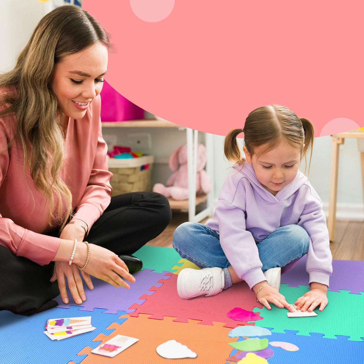 kidoola Foam Baby Play Mat (29x29cm) – Thick & Soft EVA Foam Interlocking Floor Tile Matting for Children – Large Multi Colour, Safe & Comfortable 7mm Thick Play Flooring (9pc)