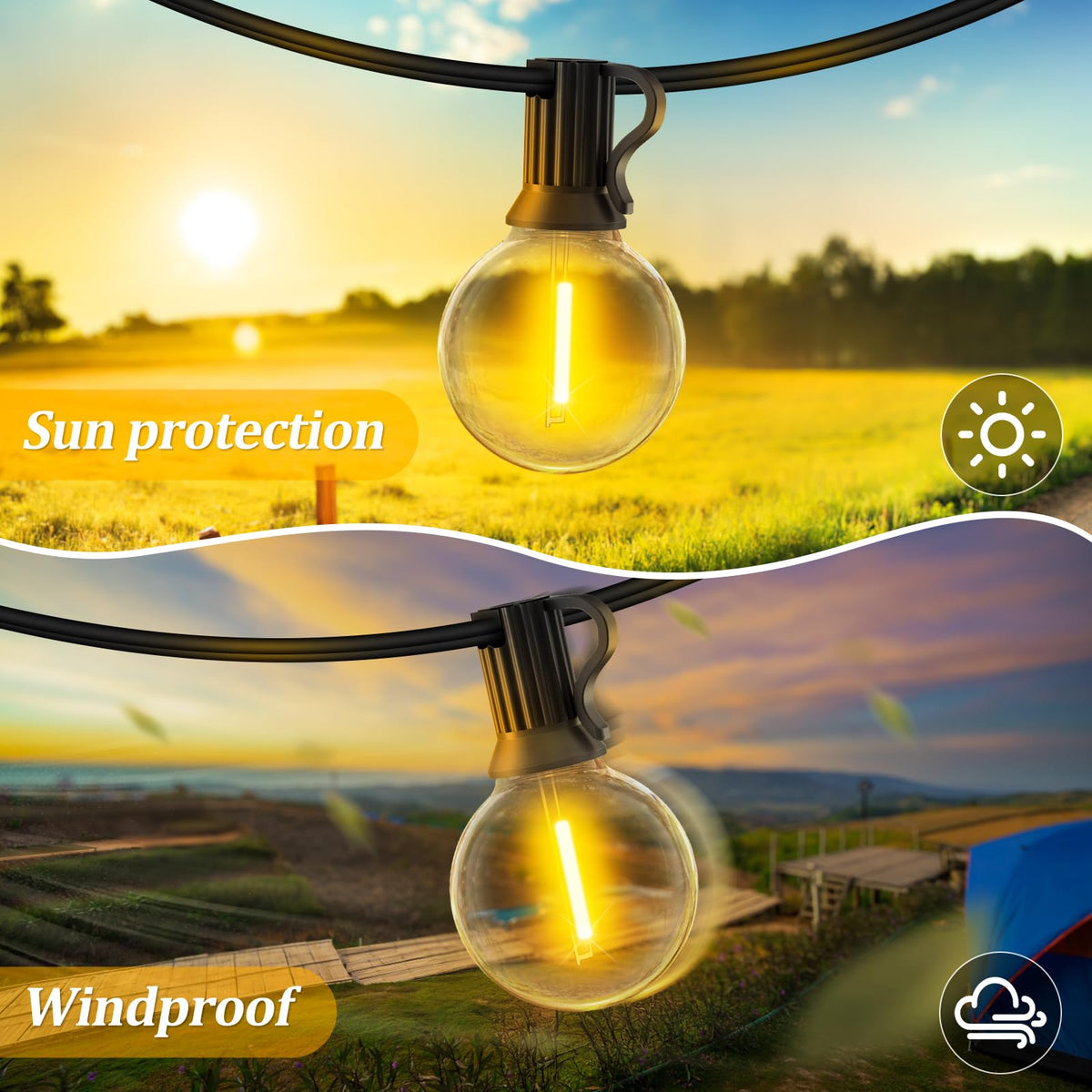 Warlisou Outdoor Festoon Light Mains Powered with Timer & Dimmable 15M String Lights LED Bulb Shatterproof, Waterproof Garden Lights for Outside Pergola Party Gazebo