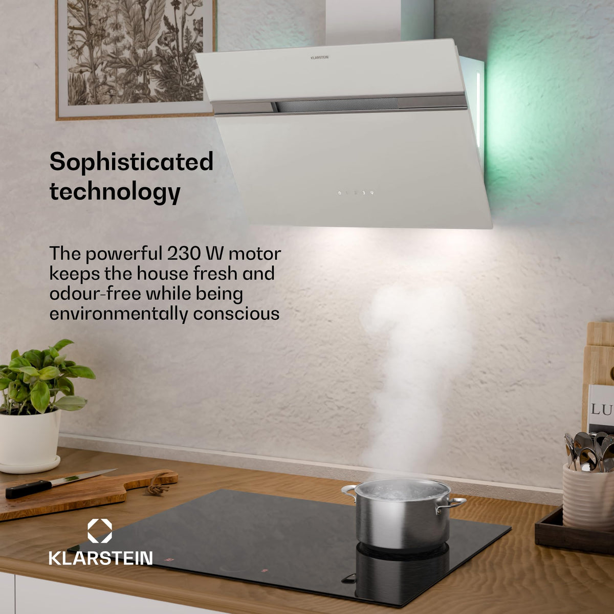 Klarstein Alina 90 Angled Cooker Hood - 615m³/h Air Flow, Touch Panel, LED Backlighting, Quiet 63dB, Energy Class A, 90cm Extractor Hood, Black