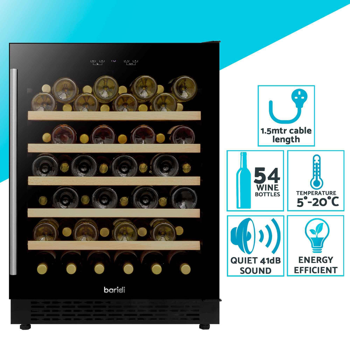 Dellonda Baridi 12 Bottle Wine Fridge with Digital Touch Screen Controls, Metal Shelves & LED Light, Black - DH73