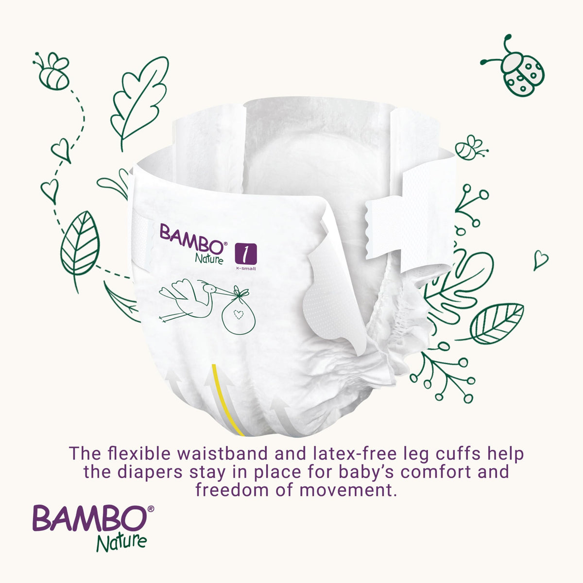 Bambo Nature Premium Eco Nappies, Premature Size 0 (2-7lb/1-3kg), XXS, Pack of 24, Eco-Labelled Nappies, Enhanced Leakage Protection, Secure and Comfortable Baby Nappy