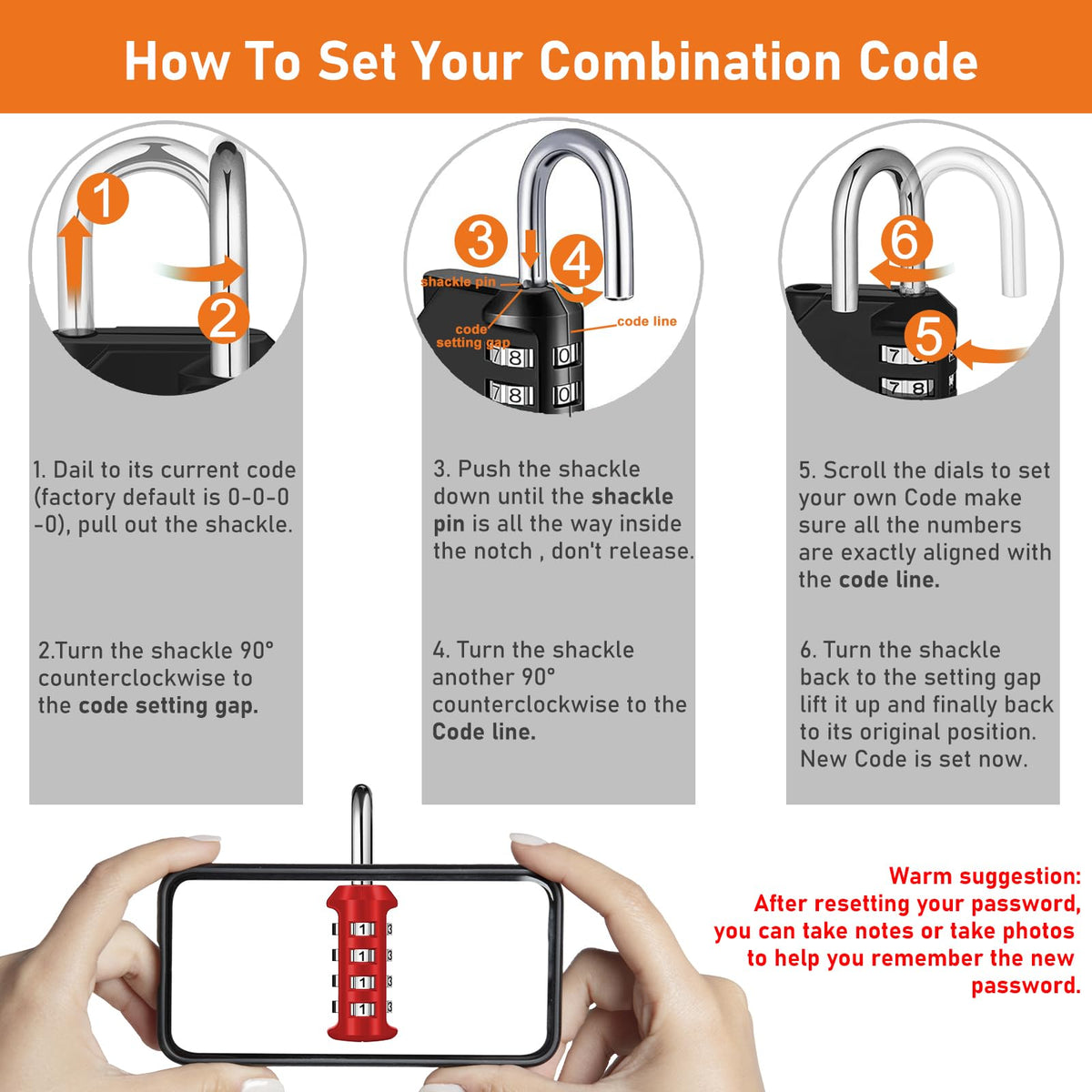 NAGE Padlocks with Code, Combination Lock 4 Digit Gym Locker (1P, Red)
