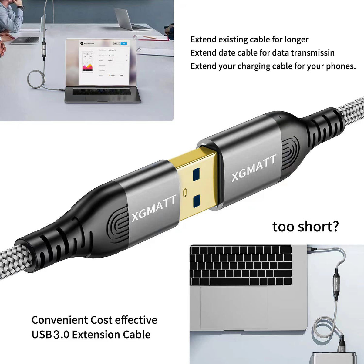 USB Extension Cable 2M 2Pack USB 3.0 Extender Male to Female Blue