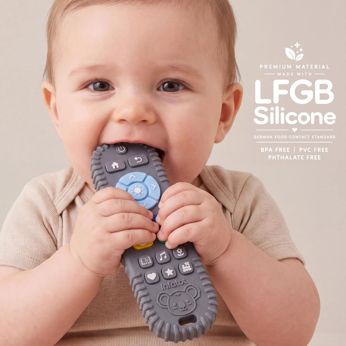 Infatot® Teething Toys for Baby Gifts – Chipmunk Silicone Mitten Teether, Soothing Glove for Infants, Baby Toys 0-6 Months, Soft Chewable Teether Toy to Prevent Finger Sucking, CM Blue.