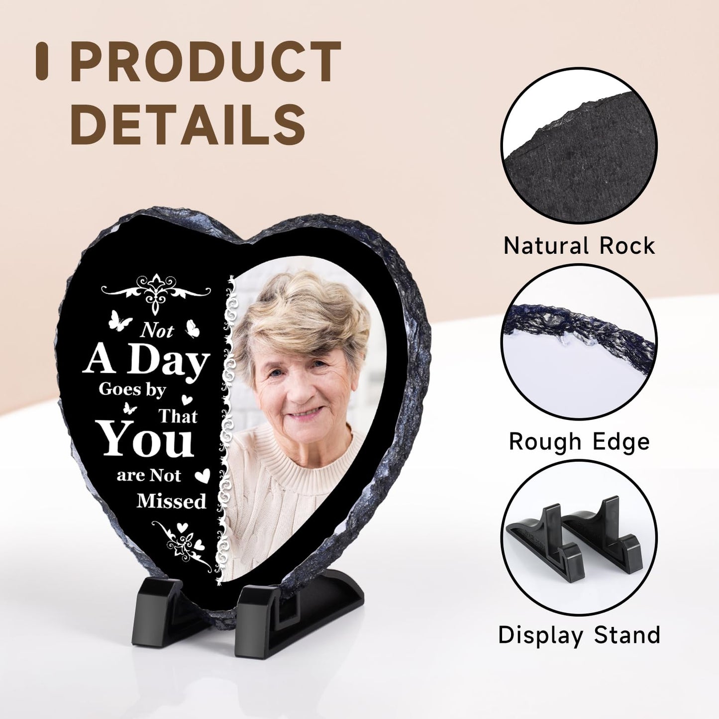 Personalised Memorial Plaque, Custom Rock Slate Frame with Photo Text, Customised Memorial Gifts for Loss of Loved One, Cemetery Decorations for Grave