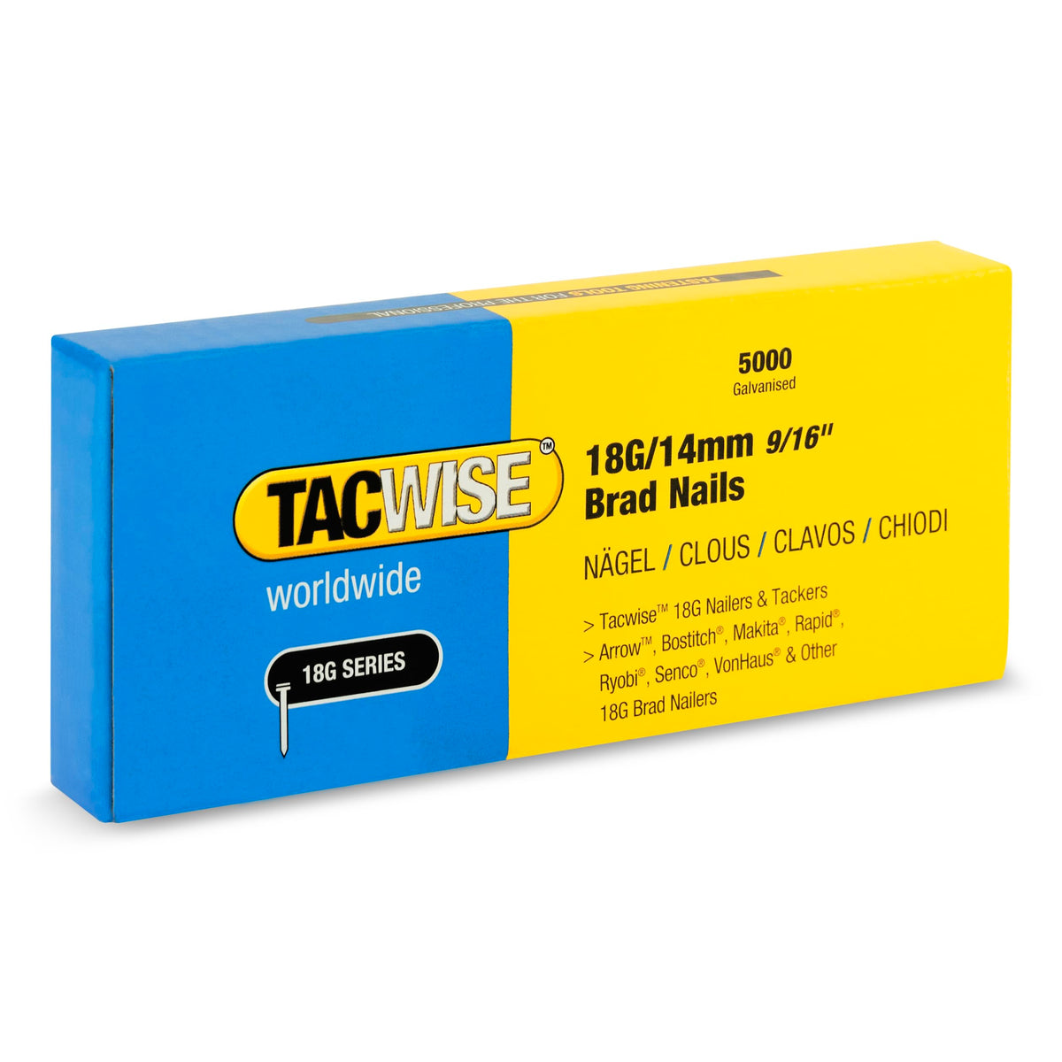Tacwise 0401 Galvanised Brad Nails Type 18G / 50 mm, Pack of 5000
